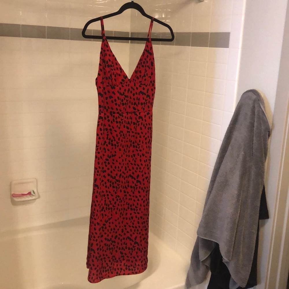 Re Named red and black midi cheetah dress
